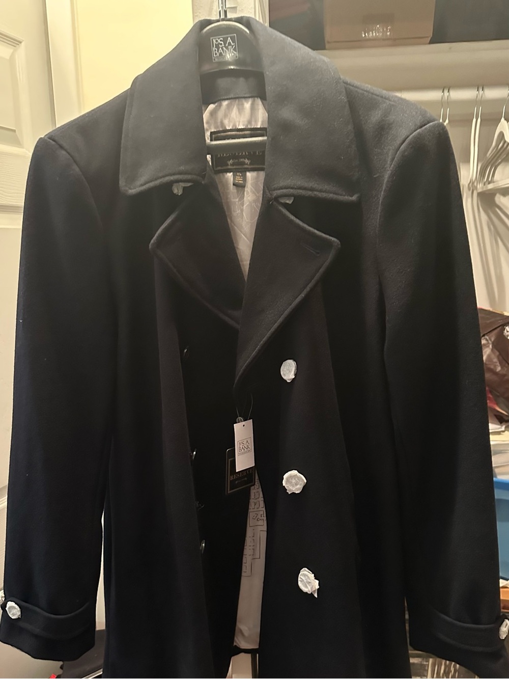 Jos. A. Bank Navy Double-Breasted Wool Peacoat